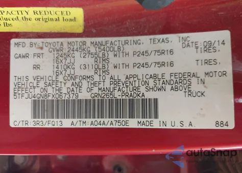 2015 Toyota Tacoma Double Cab Prerunner из США, поврежденный, VIN 5TFJU4GN8FX067379